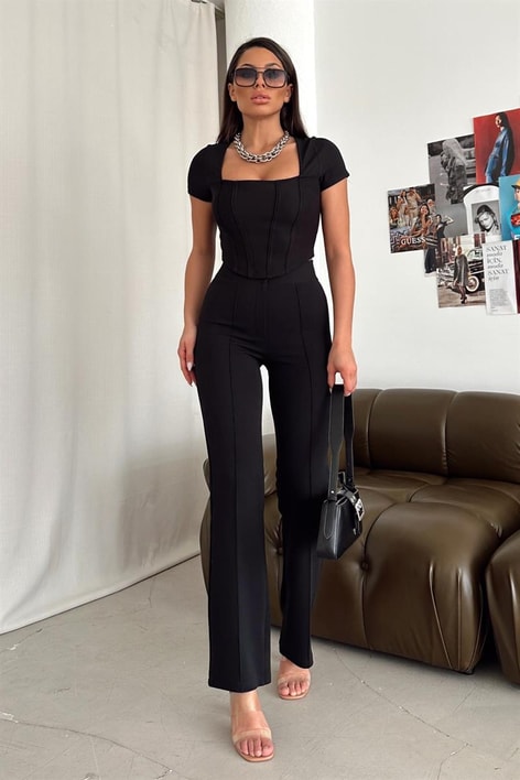 Straight Dikişli Pantolon Siyah