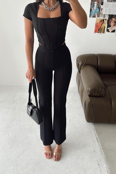 Straight Dikişli Pantolon Siyah