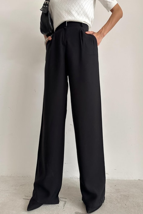 Ters Kemer Detay Palazzo Pantolon Siyah