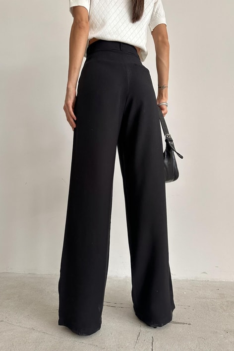 Ters Kemer Detay Palazzo Pantolon Siyah