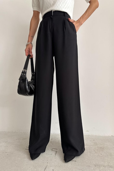 Ters Kemer Detay Palazzo Pantolon Siyah