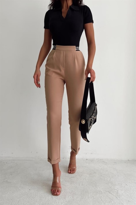 Texs Baskılı Havuç Pantolon Camel