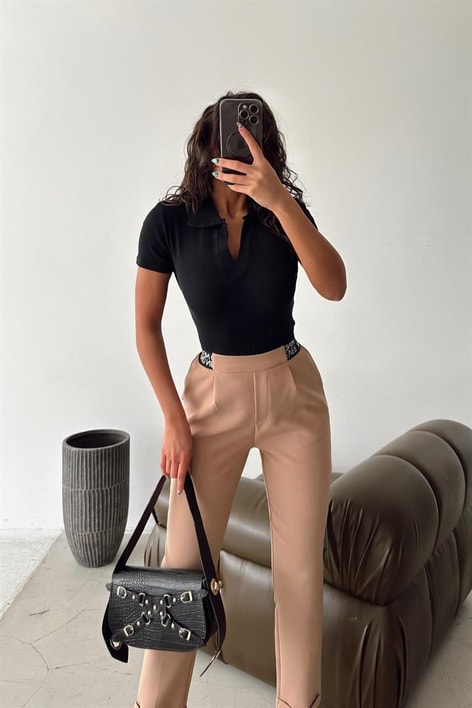 Texs Baskılı Havuç Pantolon Camel