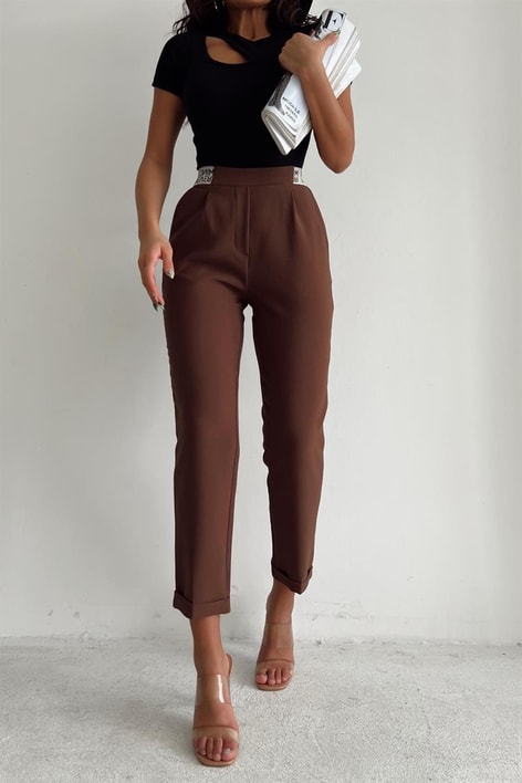 Texs Baskılı Havuç Pantolon Kahve