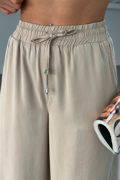 Wide Leg Tensel Kumaş Pantolon Bej