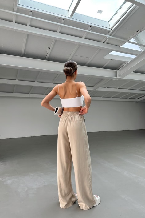 Wide Leg Tensel Kumaş Pantolon Bej