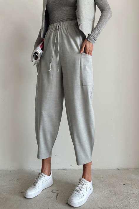 Yan Cepli Salaş Pantolon Gri