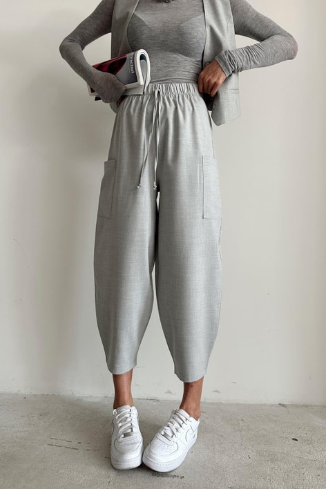 Yan Cepli Salaş Pantolon Gri