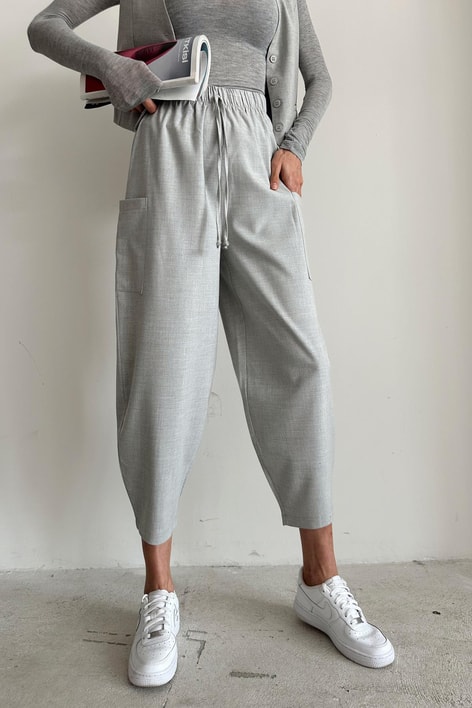 Yan Cepli Salaş Pantolon Gri