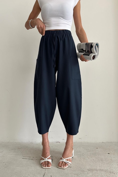 Yan Cepli Salaş Pantolon Lacivert