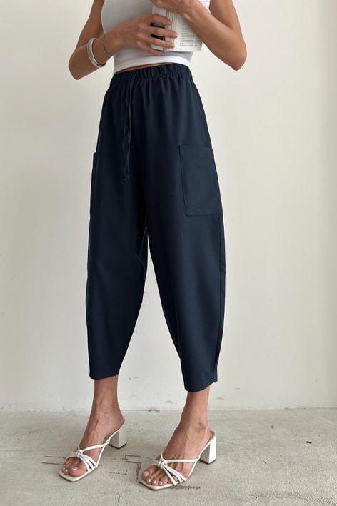 Yan Cepli Salaş Pantolon Lacivert