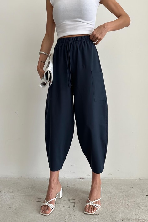 Yan Cepli Salaş Pantolon Lacivert