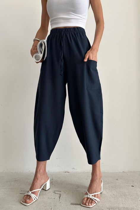 Yan Cepli Salaş Pantolon Lacivert