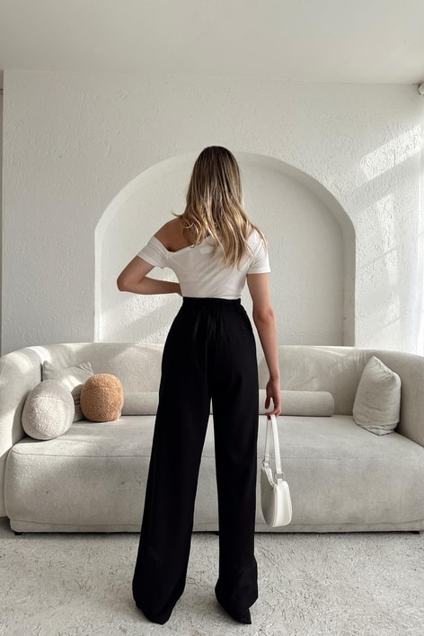 Yarım Kemer Palazzo Pantolon Siyah