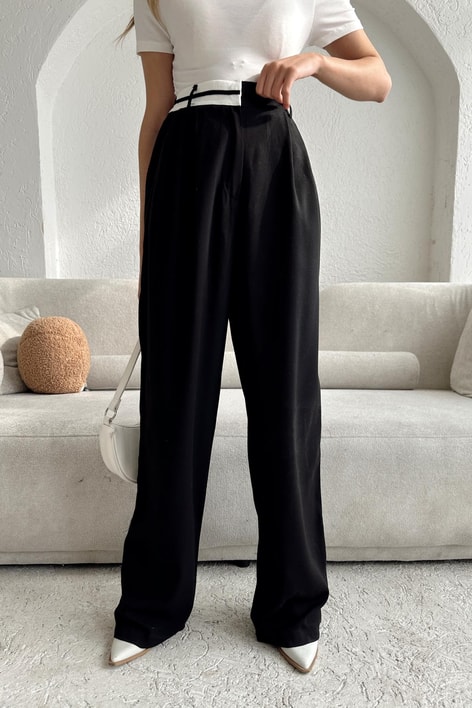 Yarım Kemer Palazzo Pantolon Siyah