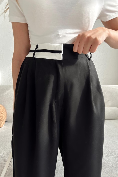 Yarım Kemer Palazzo Pantolon Siyah