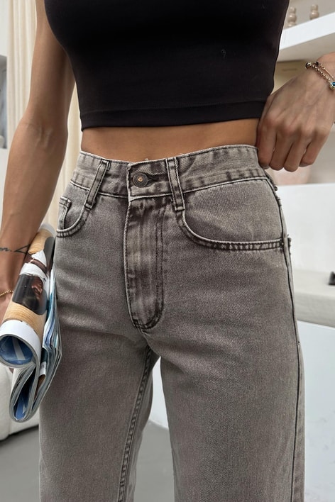 Yıkamalı Wide Leg Jean Açık Kahve