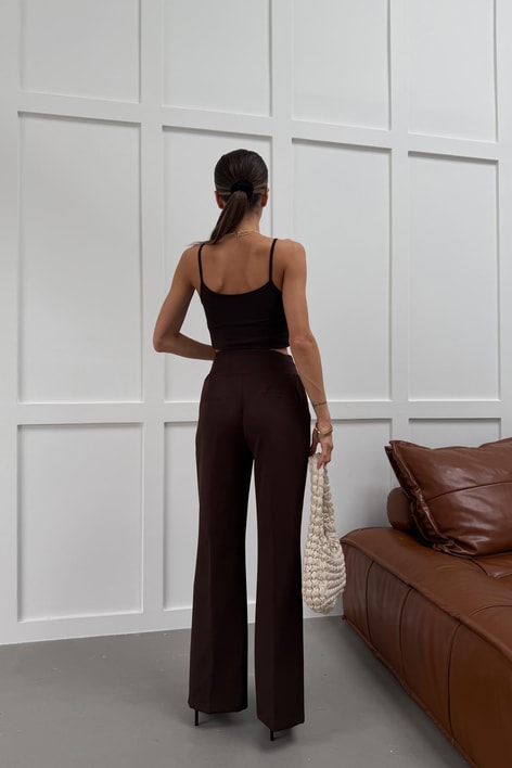 Yıldız Aksesuarlı Kumaş Pantolon Kahve