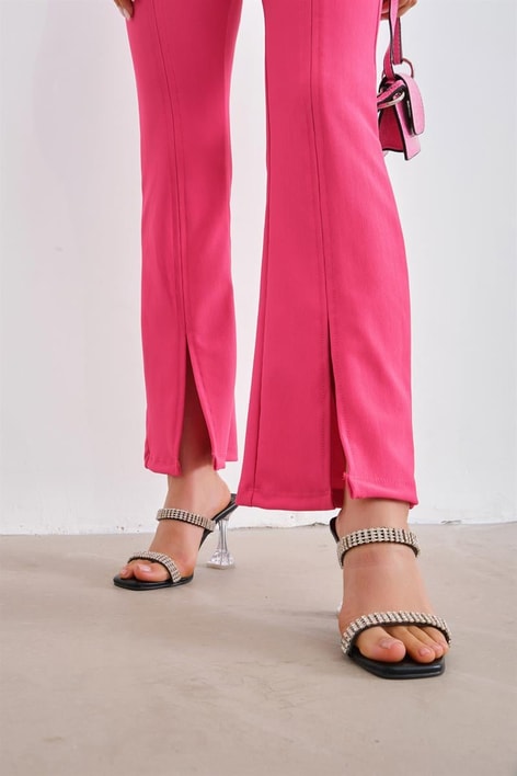 Yırtmaçlı Dikiş Detay Pantolon Fuşya