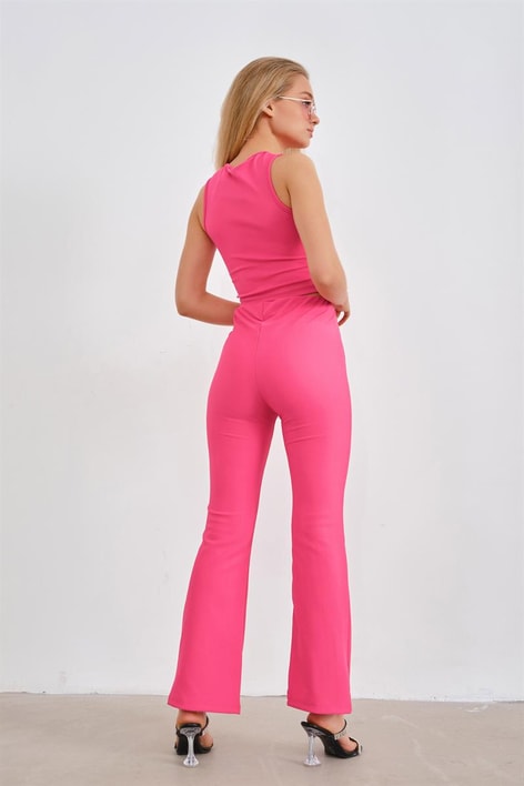 Yırtmaçlı Dikiş Detay Pantolon Fuşya