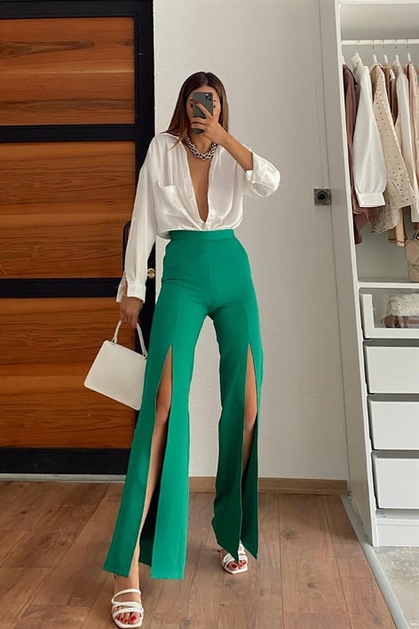 Yırtmaçlı Pantolon Yeşil