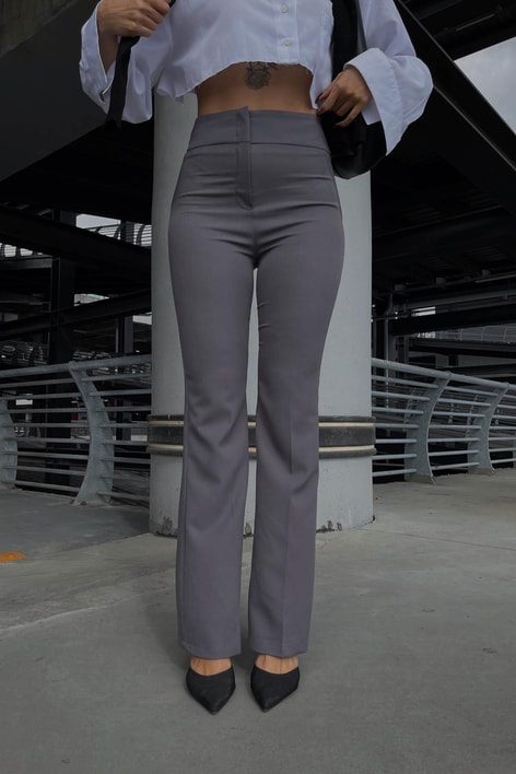 Yüksek Bel İspanyol Kumaş Pantolon Gri