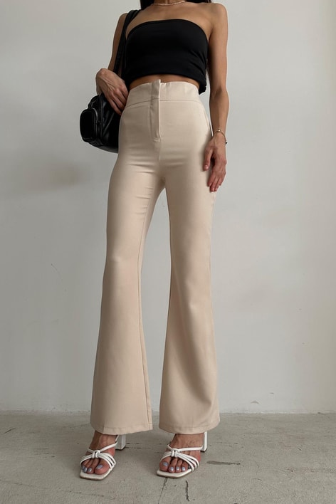 Yüksek Bel İspanyol Kumaş Pantolon Taş