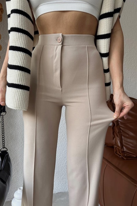 Yüksek Bel İspanyol Paça Kumaş Pantolon Taş