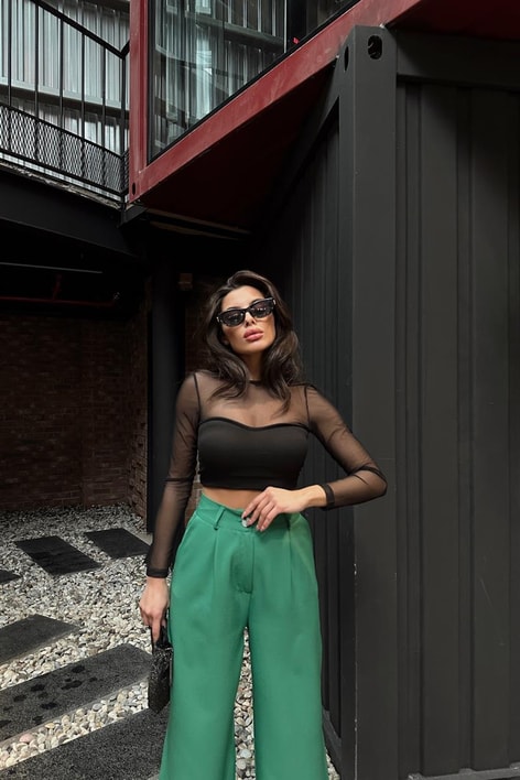 Yüksek Bel Palazzo Pantolon Benetton Yeşili