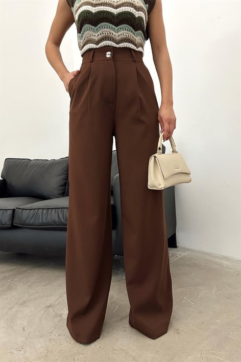 Yüksek Bel Palazzo Pantolon Kahve