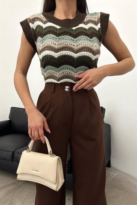 Yüksek Bel Palazzo Pantolon Kahve