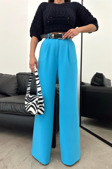 Yüksek Bel Palazzo Pantolon Mavi