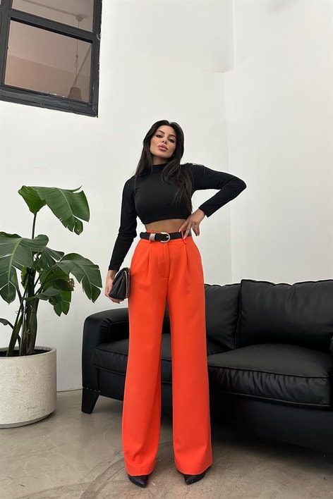 Yüksek Bel Palazzo Pantolon Oranj