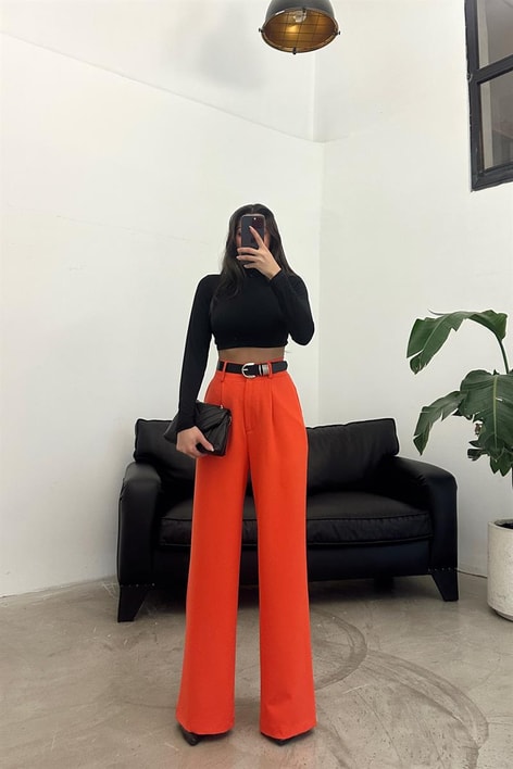 Yüksek Bel Palazzo Pantolon Oranj