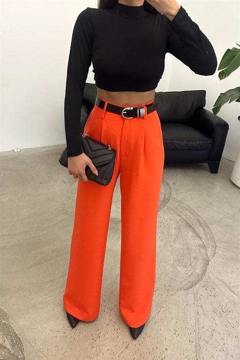Yüksek Bel Palazzo Pantolon Oranj