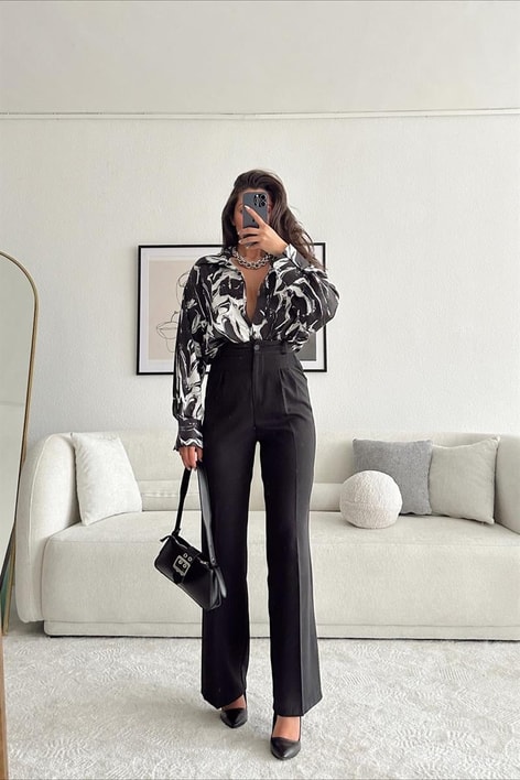 Yüksek Bel Palazzo Pantolon Siyah