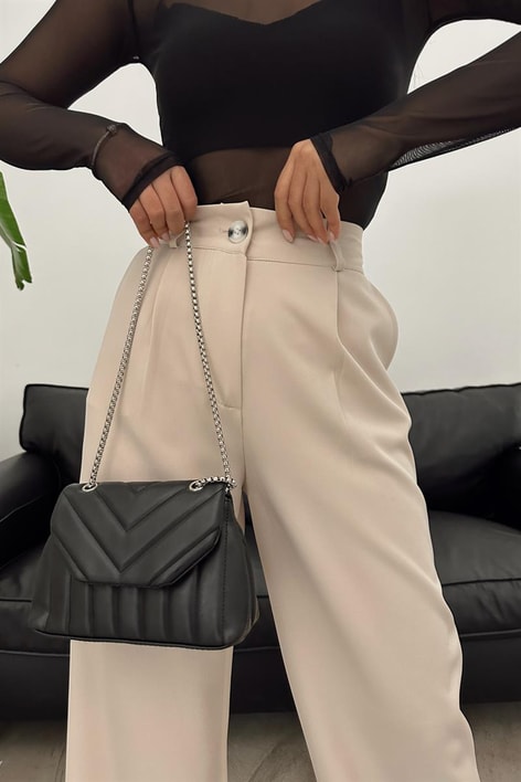 Yüksek Bel Palazzo Pantolon Taş