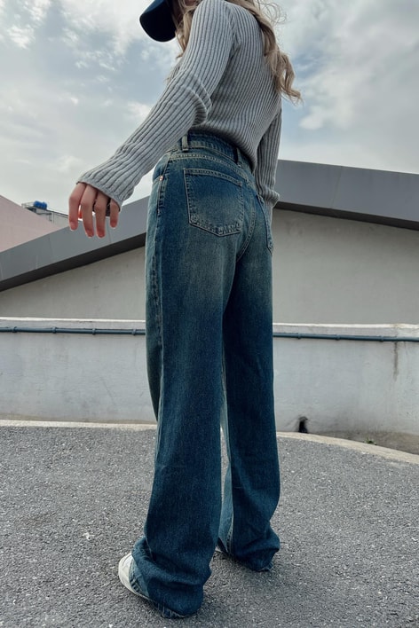 Yüksek Bel Straight Jean Lacivert