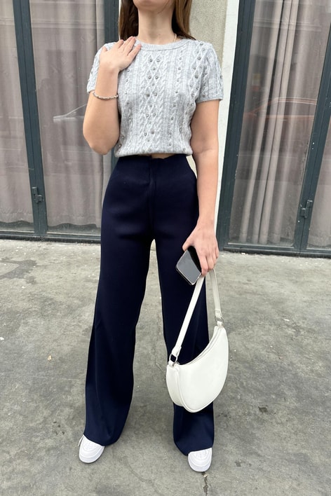 Yüksek Bel Triko Pantolon Lacivert