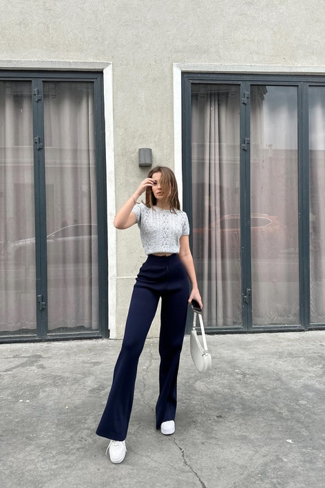 Yüksek Bel Triko Pantolon Lacivert