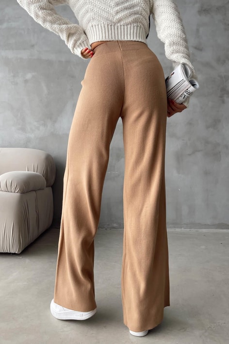 Yüksek Bel Triko Pantolon Taba