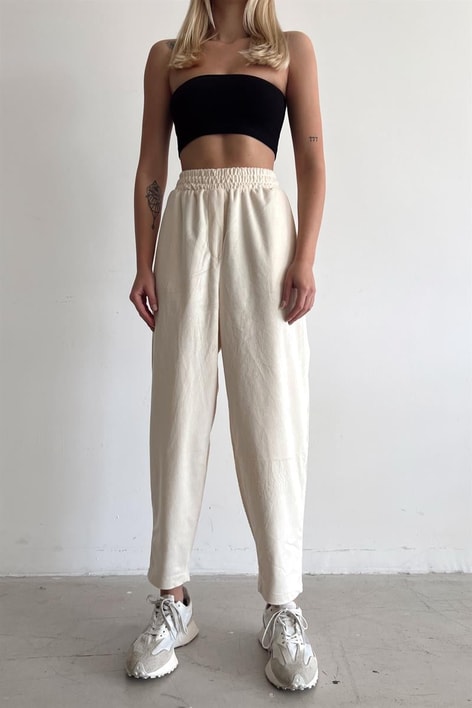 Yumoş Kadife Jogger Pantolon Ekru