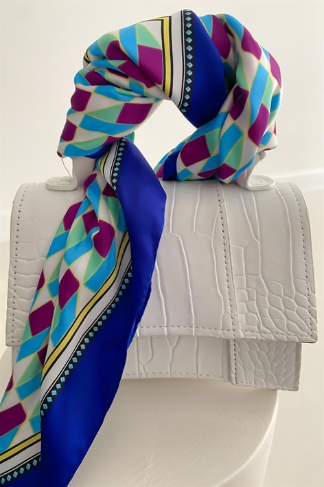 Desenli Saten Şal Lacivert