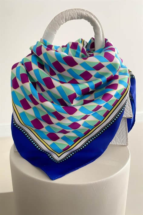 Desenli Saten Şal Lacivert