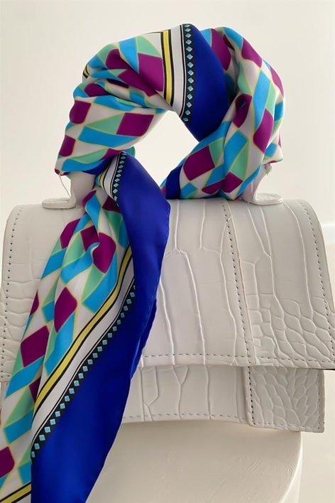 Desenli Saten Şal Lacivert