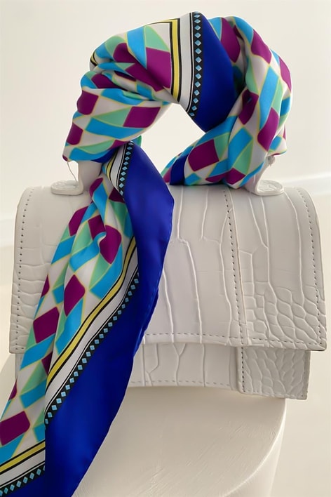 Desenli Saten Şal Lacivert