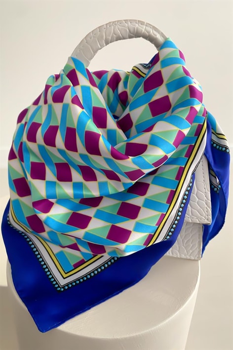 Desenli Saten Şal Lacivert