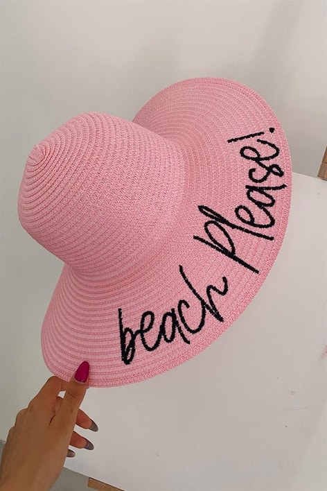 Beach Please Hasır Şapka Pembe