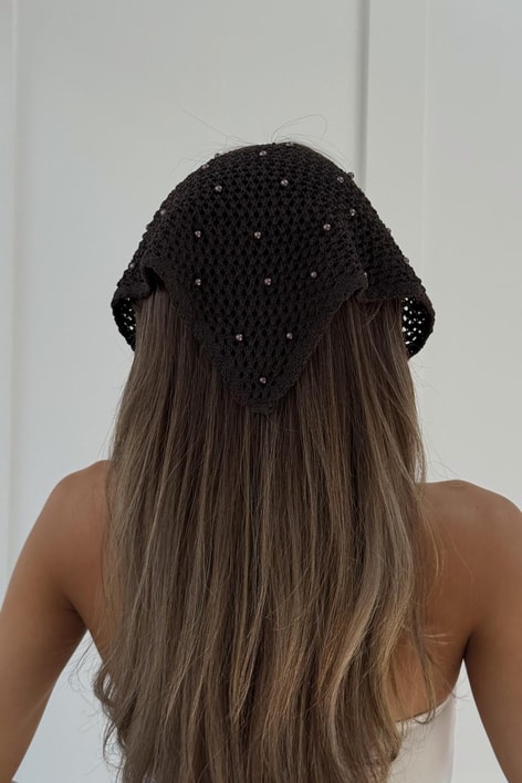 Taşlı File Bandana Kahve