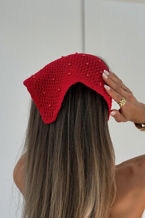 Taşlı File Bandana Kırmızı